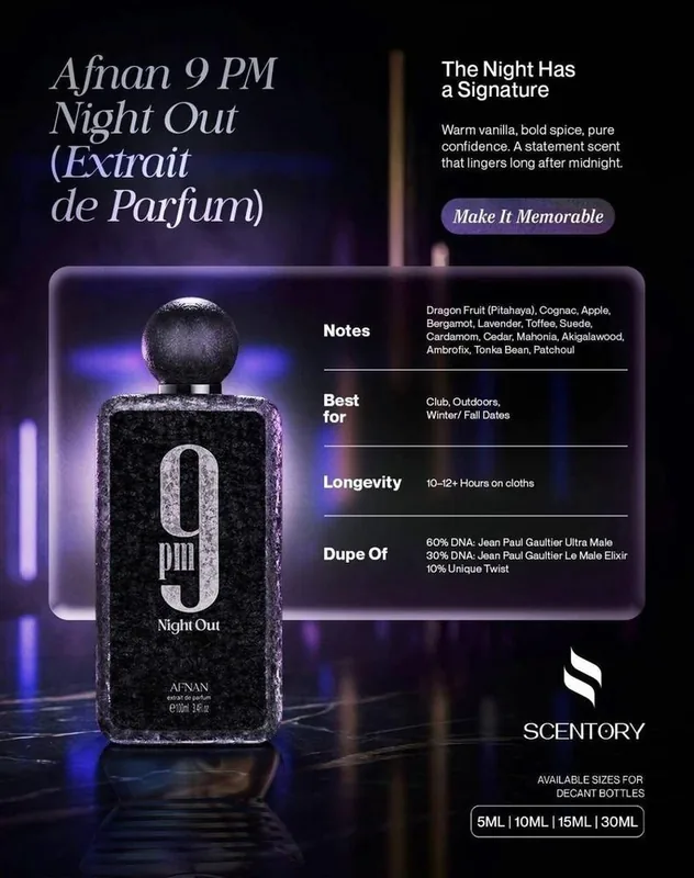 Afnan 9 PM Night Out EDP perfume decant