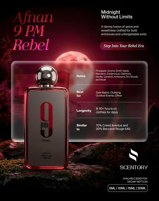 Afnan 9 PM Rebel EDP perfume decant