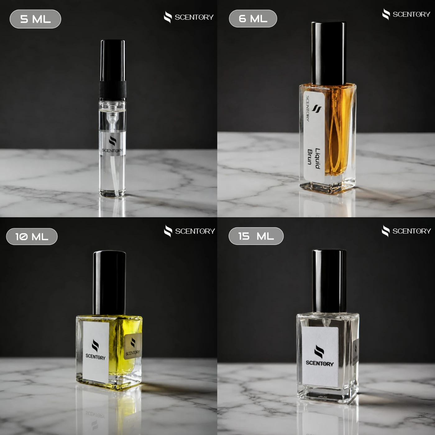 Scentory decant bottle sizes 5 ML, 6 ML, 10 ML and 15 ML