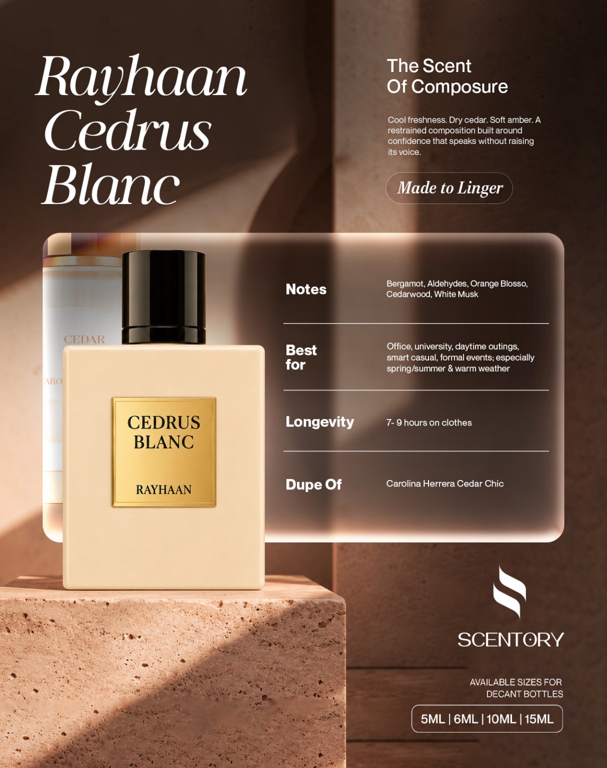 Rayhaan Cedrus Blanc EDP perfume decant
