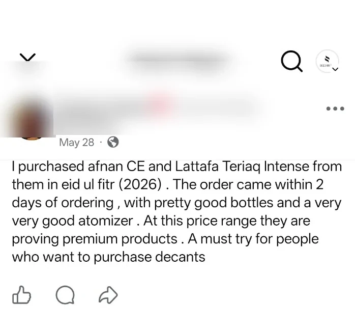 Facebook recommendation for Scentory decants and atomizer quality